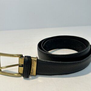Perry Ellis Women's Belt Black Leather & Brass Gold Hardware 37 in